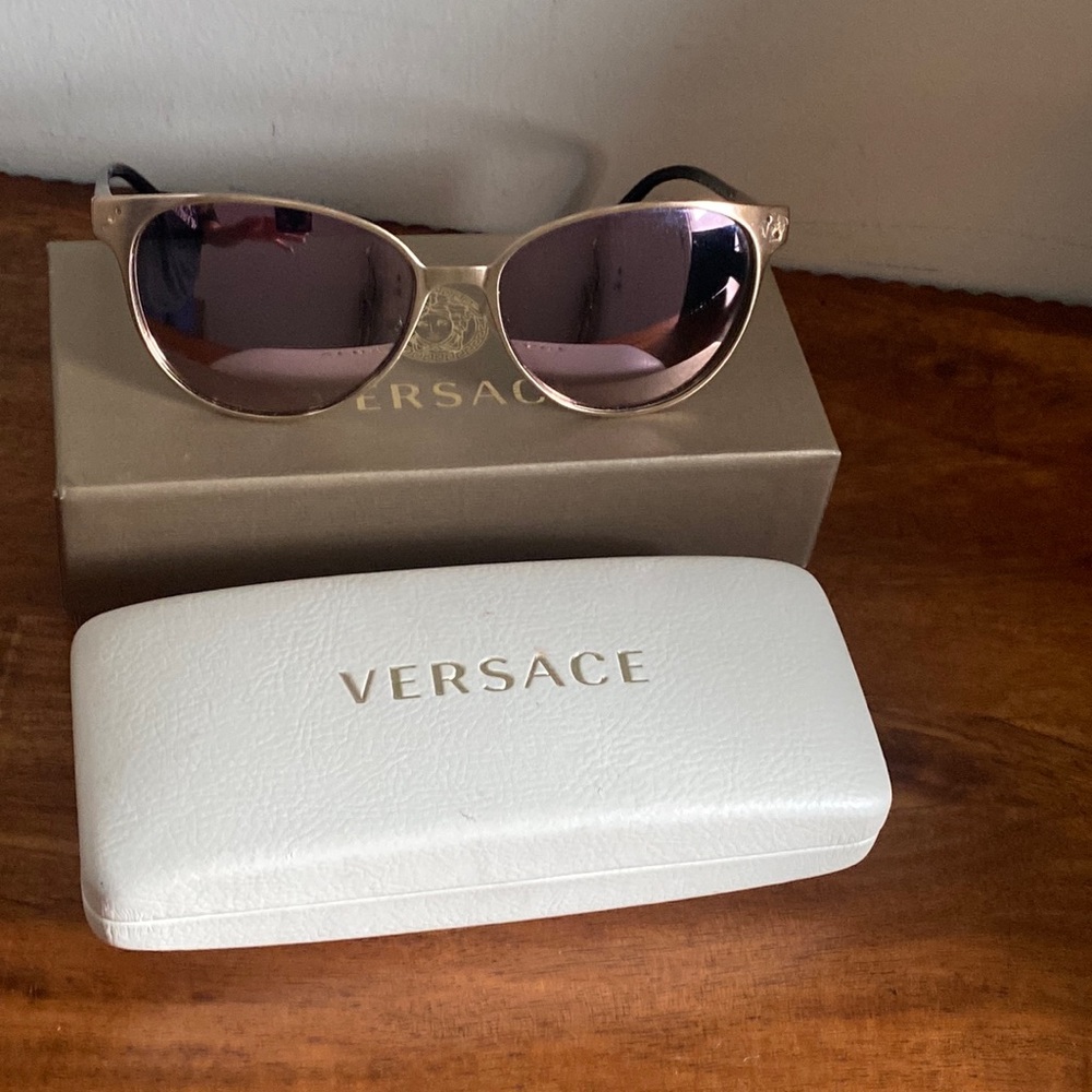 Versace VE2168 Pink Gold Mirrored Sunglasses Full Set Box Case 57-16-140